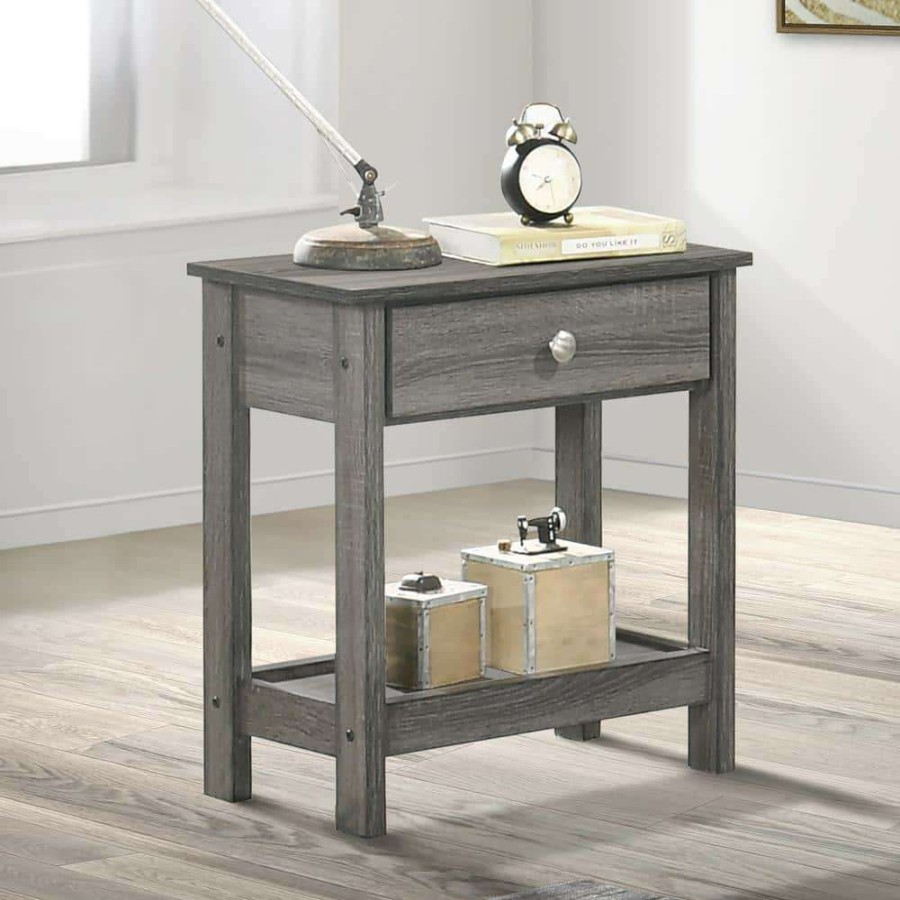 Living Room Furniture * | Mingden 21.13 In. Gray Rectangle Wood Top End Table By Furniture Of America