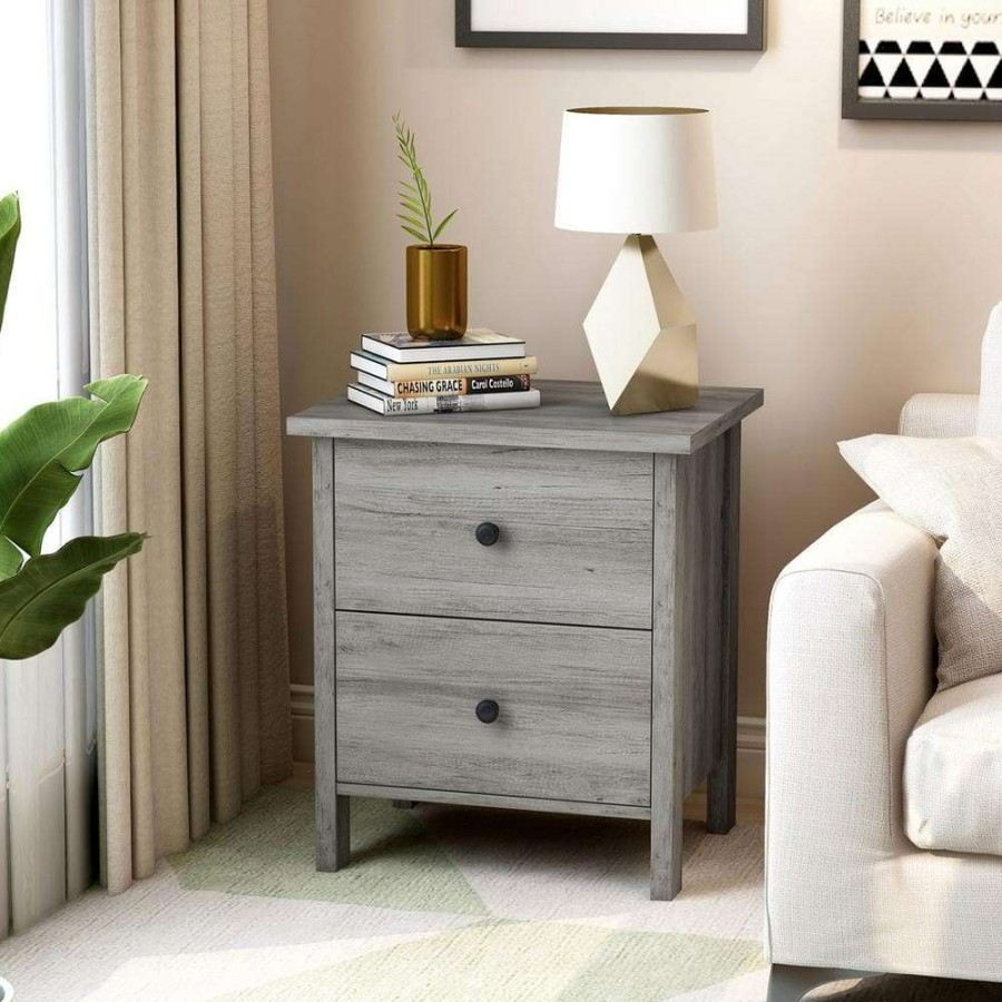 Bedroom Furniture * | Aylin 2-Drawer Vintage Gray Nightstand By Furniture Of America