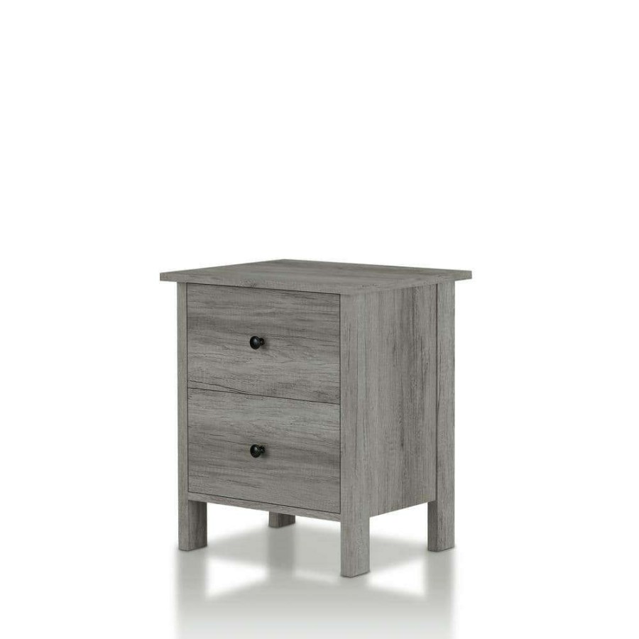 Bedroom Furniture * | Aylin 2-Drawer Vintage Gray Nightstand By Furniture Of America