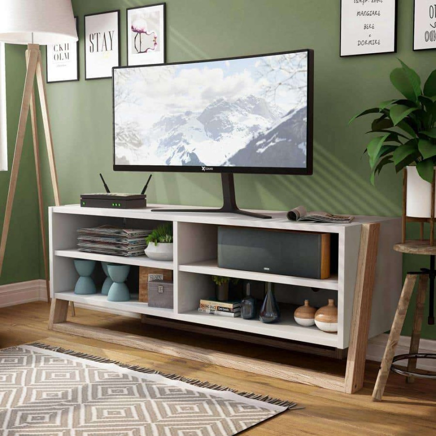 Living Room Furniture * | Addis 62.50 In. W Beige Tv Console With 4-Shelves Fits Tv'S Up To 70 In. With Cable Management By Furniture Of America