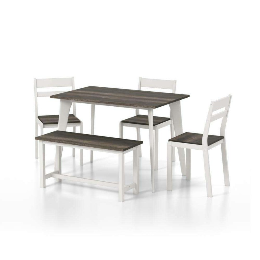 Kitchen & Dining Room Furniture * | Miley 5-Piece Gray And White Dining Set With Bench By Furniture Of America