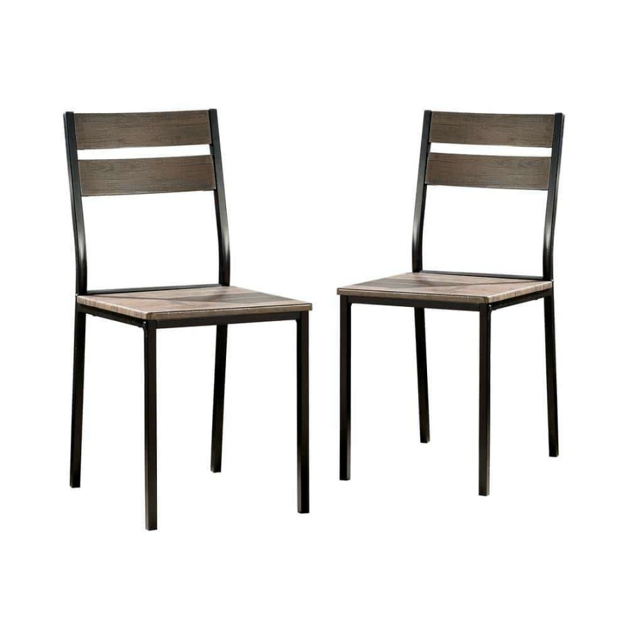 Kitchen & Dining Room Furniture * | Spivey Antique Brown Metal And Wood Side Chairs (Set Of 2) By Furniture Of America