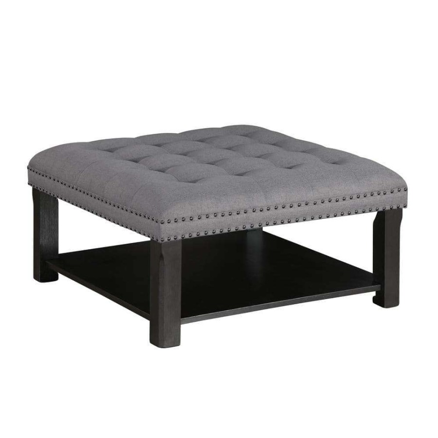 Living Room Furniture * | Wadesboro Gray Button Tufted One Shelf Ottoman By Furniture Of America