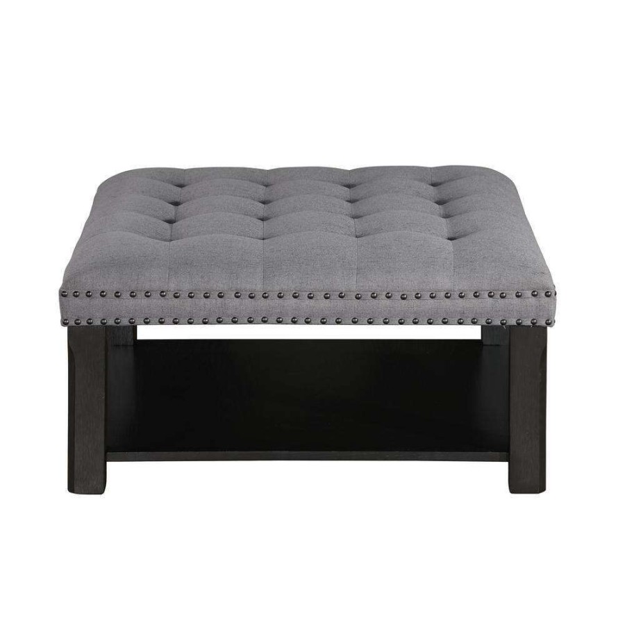 Living Room Furniture * | Wadesboro Gray Button Tufted One Shelf Ottoman By Furniture Of America