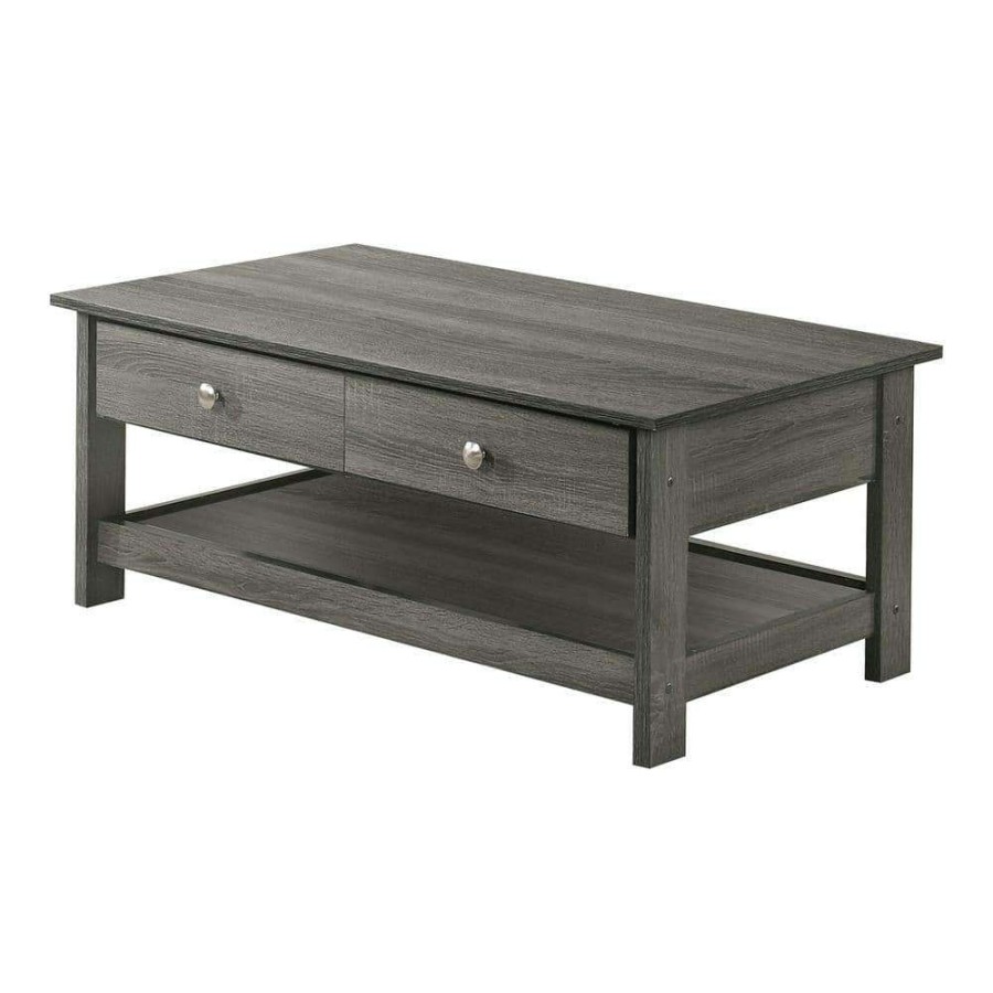 Living Room Furniture * | Mingden 42.38 In. Gray Rectangle Wood Top Coffee Table By Furniture Of America