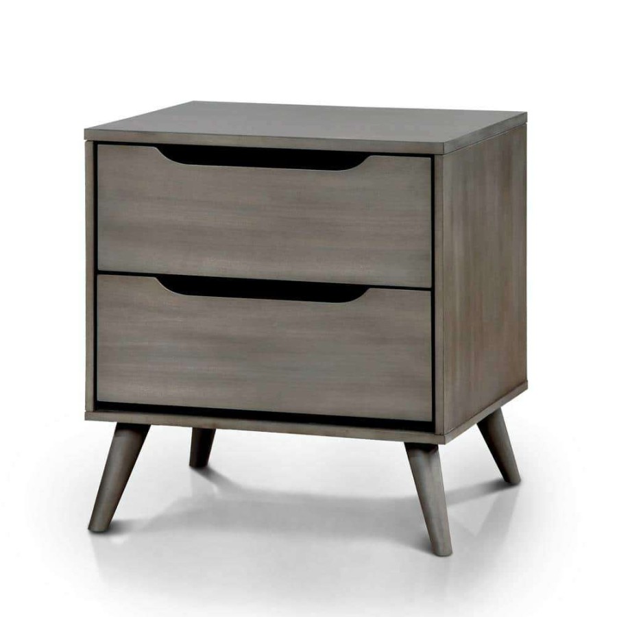 Bedroom Furniture * | Mackie 2-Drawer Gray Nightstand By Furniture Of America