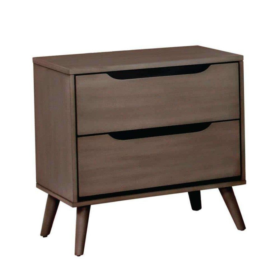 Bedroom Furniture * | Mackie 2-Drawer Gray Nightstand By Furniture Of America