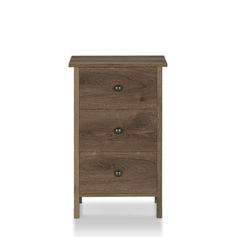 Bedroom Furniture * | Lana 3-Drawer Distressed Walnut Nightstand By Furniture Of America