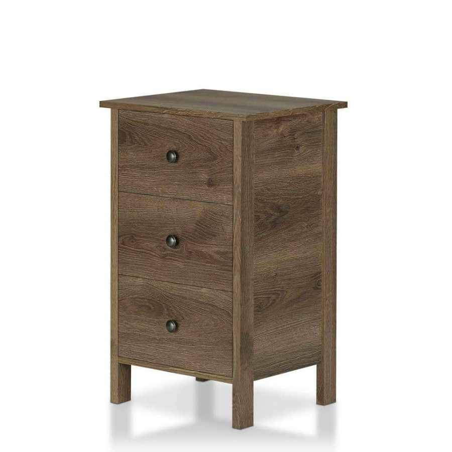 Bedroom Furniture * | Lana 3-Drawer Distressed Walnut Nightstand By Furniture Of America