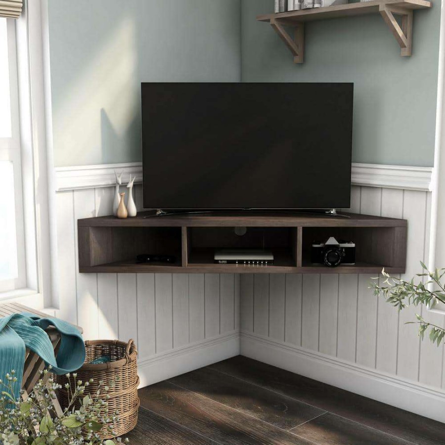 Living Room Furniture * | Emmeline 47 In. Walnut And Oak Particle Board Corner Tv Stand Fits Tvs Up To 52 In. With Cable Management By Furniture Of America