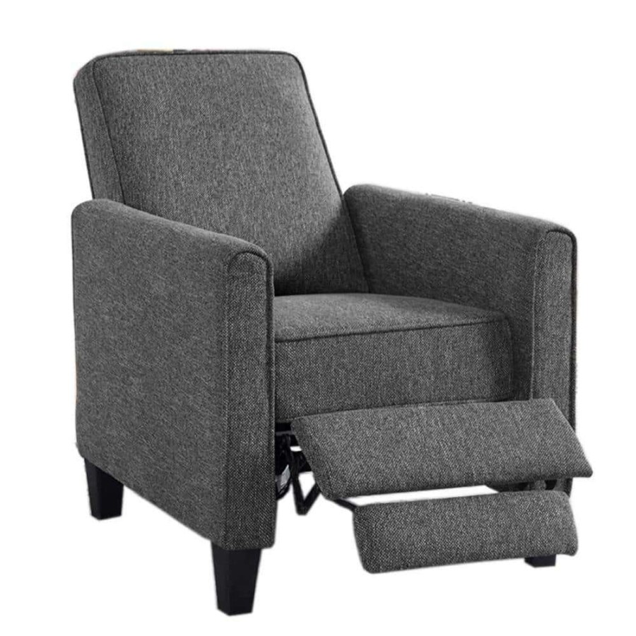 Living Room Furniture * | Avvia Gray Linen Push Back Arm Chair Recliner By Furniture Of America