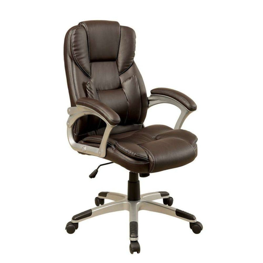 Home Office Furniture * | Amber Falls Brown Faux Leather Office Chairs By Furniture Of America