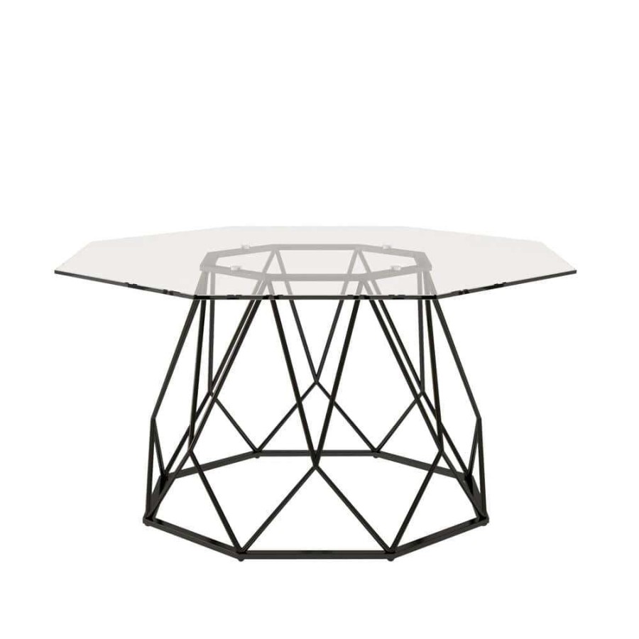 Living Room Furniture * | Mysen 36 In. Sand Black Powder Coating Octagon Glass Top Coffee Table By Furniture Of America