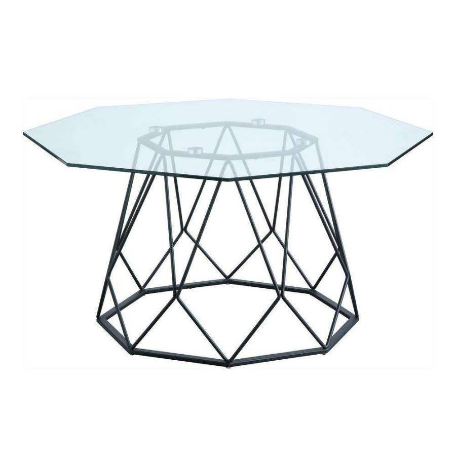 Living Room Furniture * | Mysen 36 In. Sand Black Powder Coating Octagon Glass Top Coffee Table By Furniture Of America