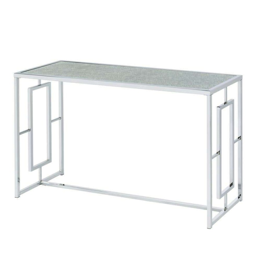 Living Room Furniture * | Tedmon 48 In. Chrome Rectangle Glass Console Table With Waterfall Pattern Top By Furniture Of America