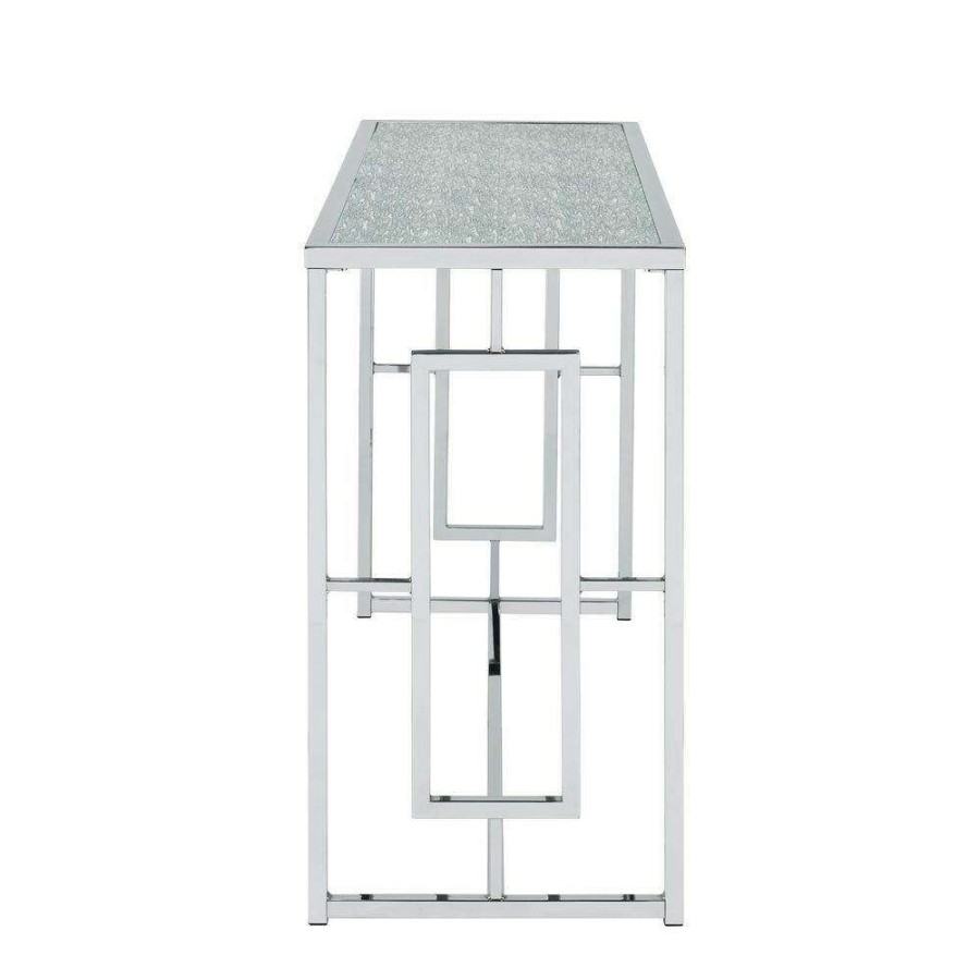 Living Room Furniture * | Tedmon 48 In. Chrome Rectangle Glass Console Table With Waterfall Pattern Top By Furniture Of America