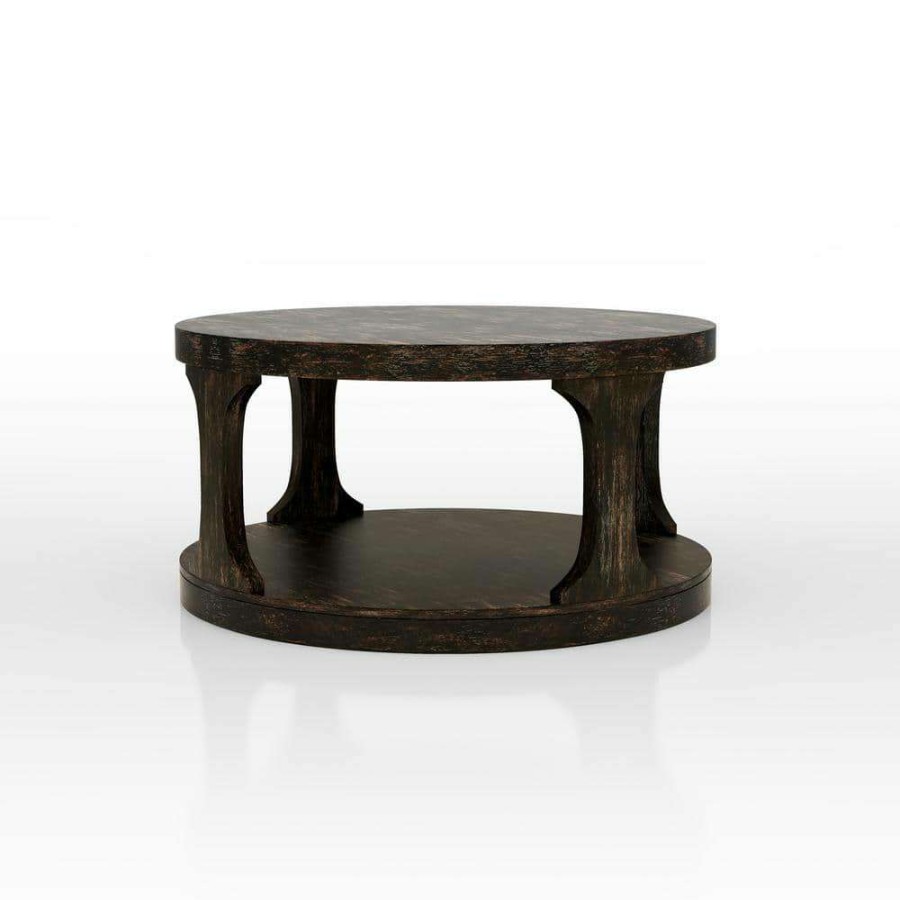 Living Room Furniture * | Tallia 36 In. Black Round Wood Coffee Table With 1-Shelf By Furniture Of America