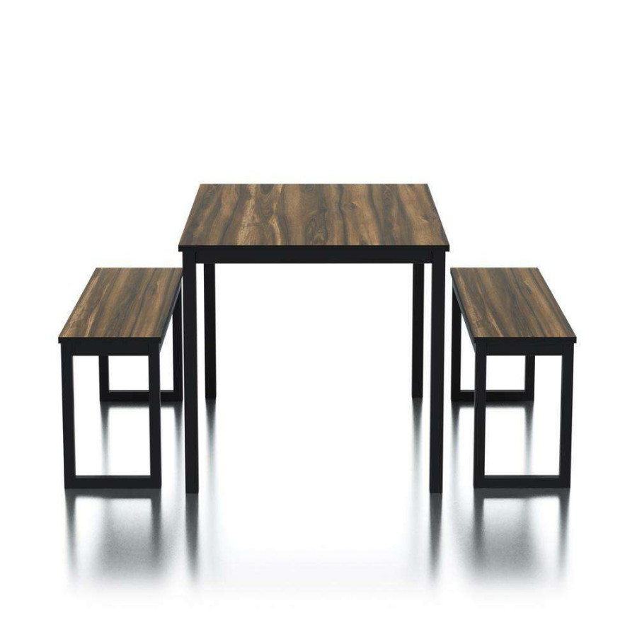 Kitchen & Dining Room Furniture * | Belvil 3-Piece Walnut And Black Dining Table Set By Furniture Of America