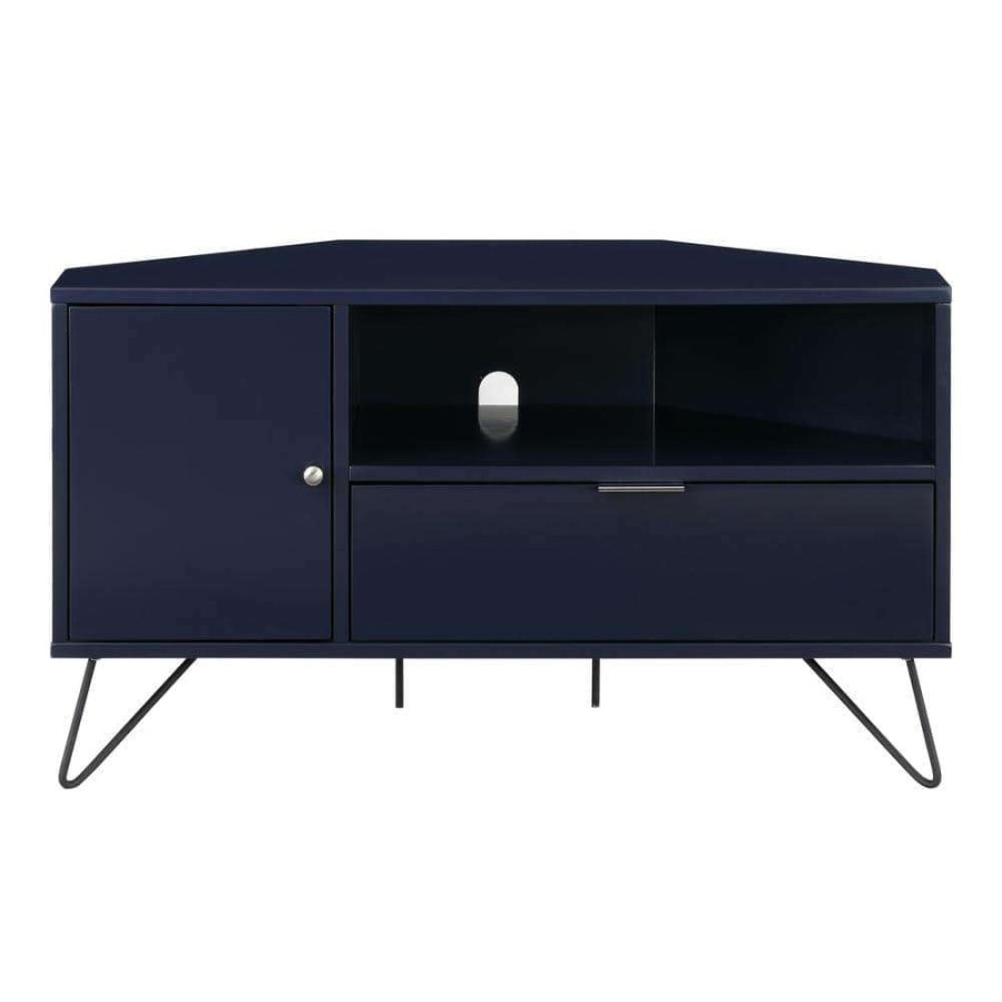 Living Room Furniture * | Chappa 41.38 In. Navy Corner Tv Stand Fits Tv'S Up To 47.58 In. With Open Shelf By Furniture Of America