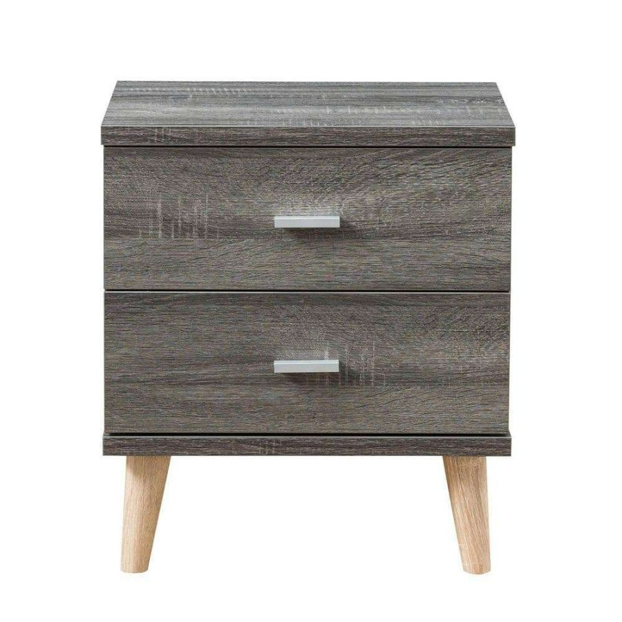 Bedroom Furniture * | Kitzner 2-Drawer Dark Gray Nightstand (22 In. H X 20 In. W X 15.5 In. D) By Furniture Of America