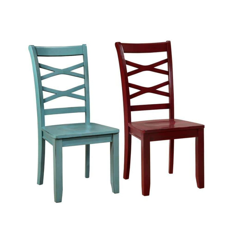 Kitchen & Dining Room Furniture * | Fairmont Red And Blue Wood High Back Dining Chairs (Set Of 2) By Furniture Of America