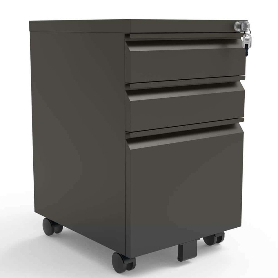 Home Office Furniture * | St Clare Ash Gunmetal Mobile File Cabinet With Locking Drawer By Furniture Of America