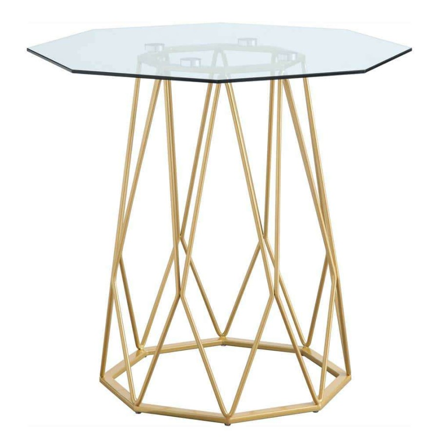 Living Room Furniture * | Mysen 24 In. Gold Powder Coating Octagon Glass Top End Table By Furniture Of America