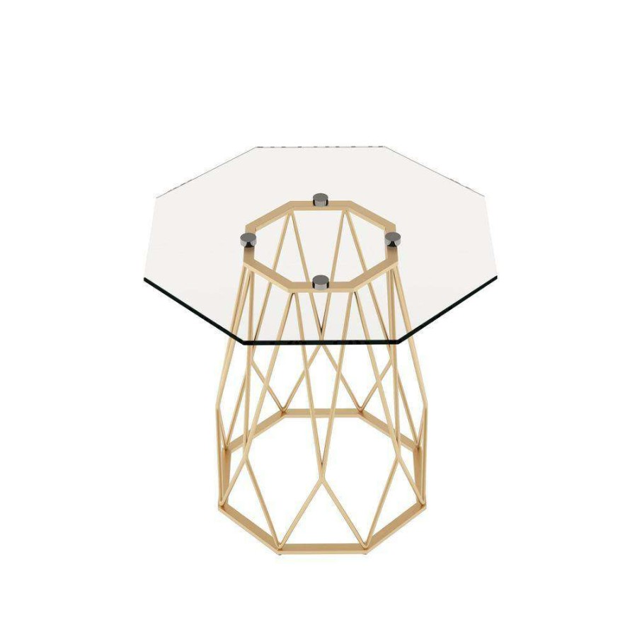 Living Room Furniture * | Mysen 24 In. Gold Powder Coating Octagon Glass Top End Table By Furniture Of America