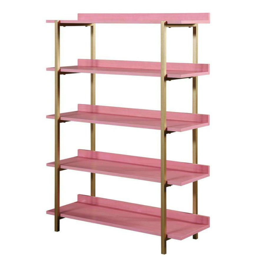 Home Office Furniture * | Genesis 57 In. Antique Pink 5-Shelf Contemporary Open Bookcase By Furniture Of America