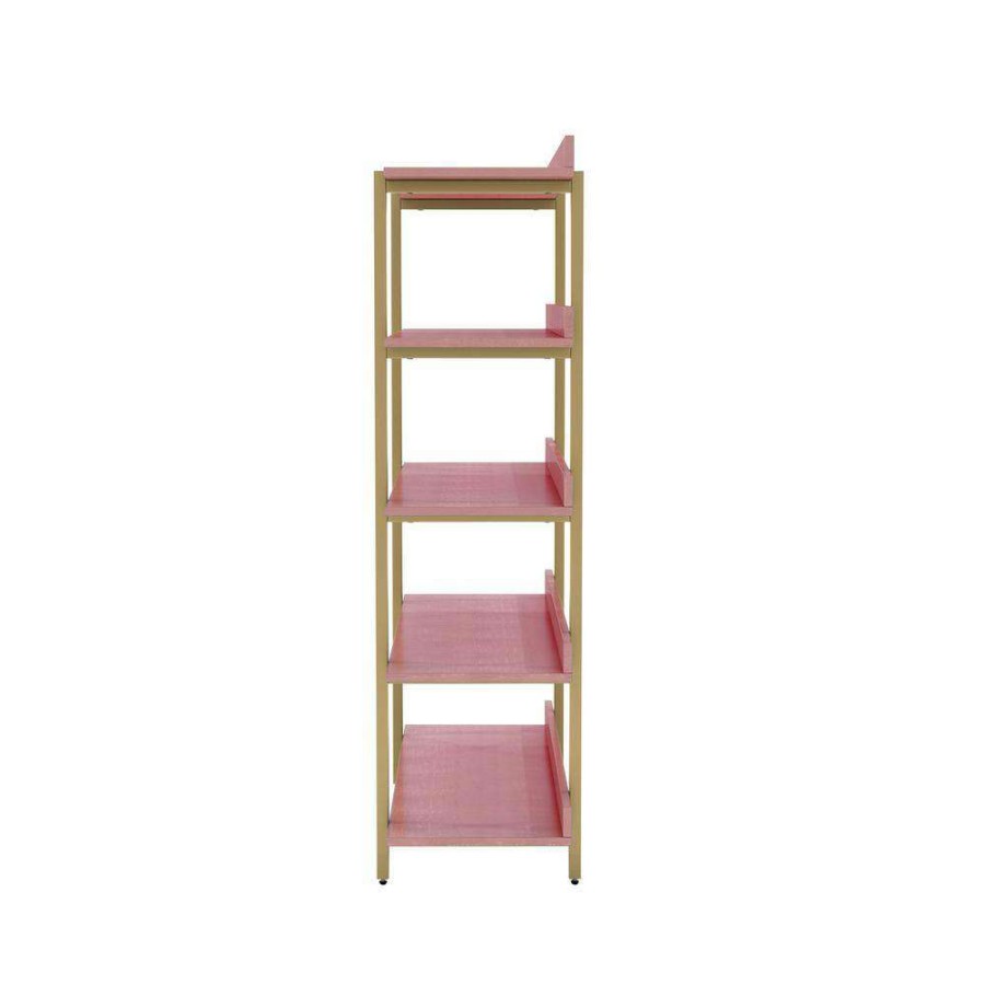 Home Office Furniture * | Genesis 57 In. Antique Pink 5-Shelf Contemporary Open Bookcase By Furniture Of America