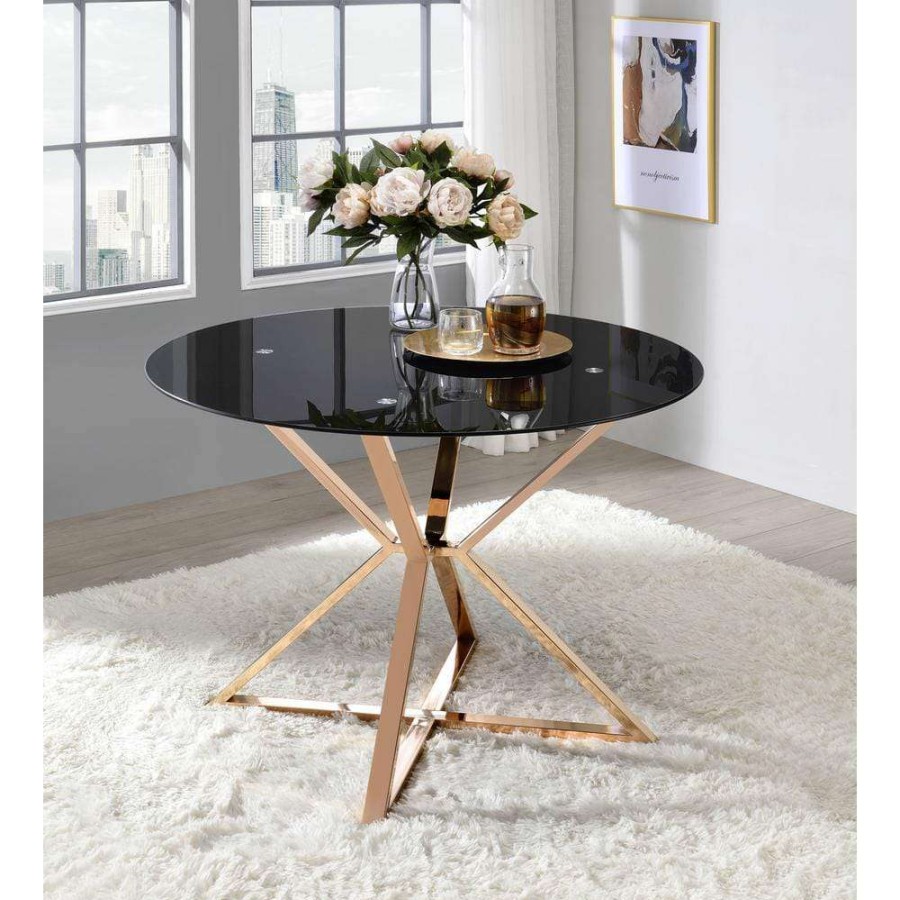 Kitchen & Dining Room Furniture * | Kapela 41.5 In. Gold And Black Round Dining Table By Furniture Of America