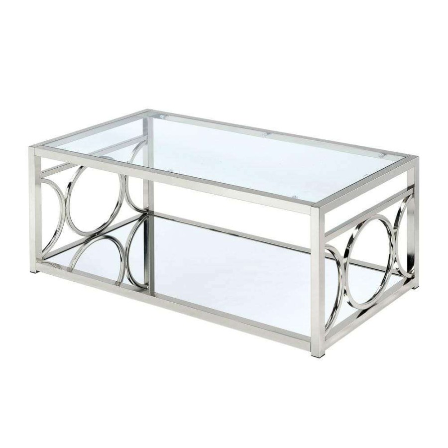 Living Room Furniture * | Innedia 47.25 In. Chrome Rectangle Glass Coffee Table By Furniture Of America