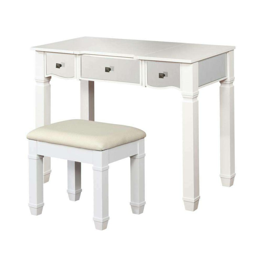 Bedroom Furniture * | Gabbina 2-Piece White Vanity Set By Furniture Of America