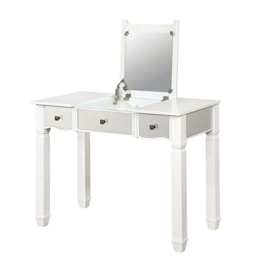 Bedroom Furniture * | Gabbina 2-Piece White Vanity Set By Furniture Of America