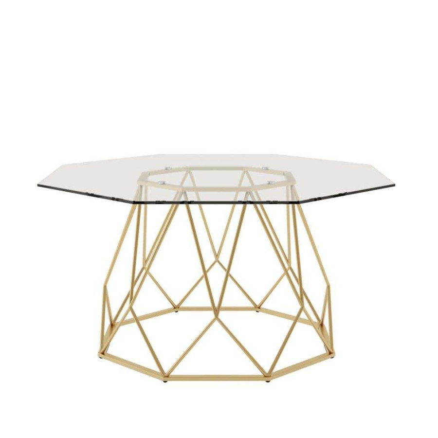 Living Room Furniture * | Mysen 36 In. Gold Powder Coating Octagon Glass Top Coffee Table By Furniture Of America