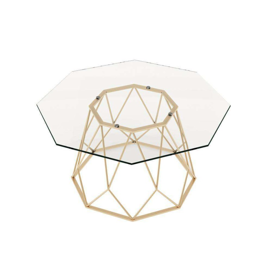 Living Room Furniture * | Mysen 36 In. Gold Powder Coating Octagon Glass Top Coffee Table By Furniture Of America