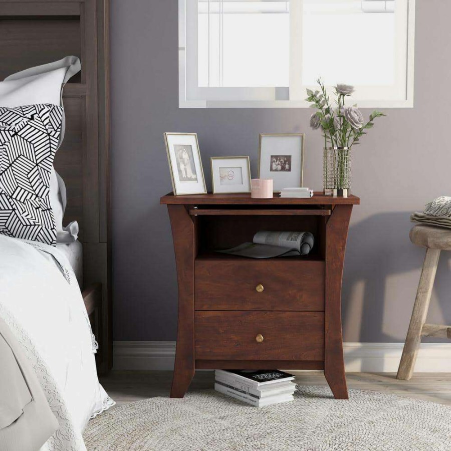 Bedroom Furniture * | Kim 2-Drawer Vintage Walnut Nightstand By Furniture Of America