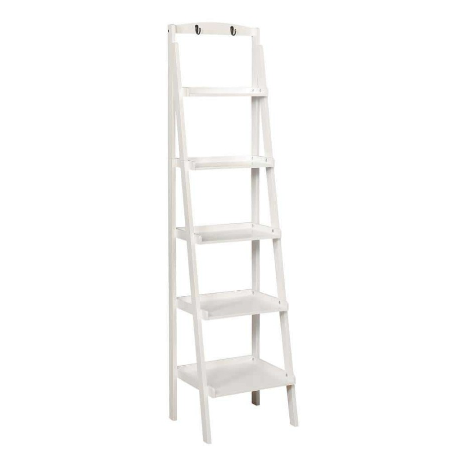 Home Office Furniture * | Nicole 70.87 In. White Wood 5-Shelf Ladder Bookcase With Open Back By Furniture Of America