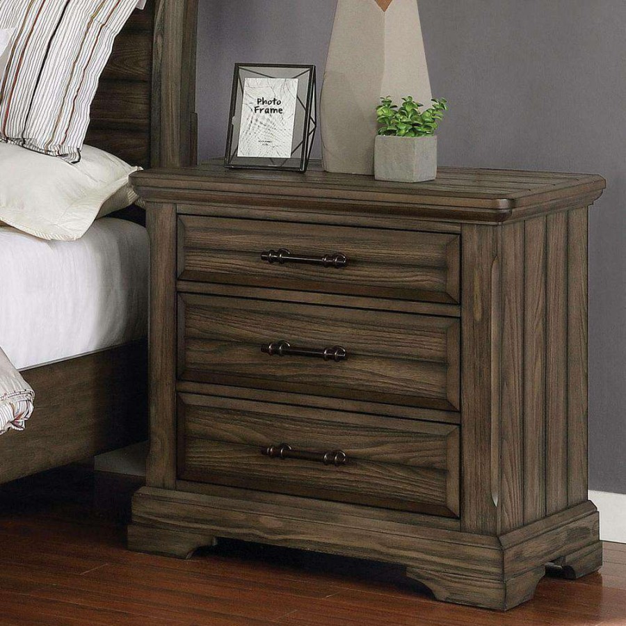 Bedroom Furniture * | Lorreta 3-Drawer Light Walnut Nightstand By Furniture Of America