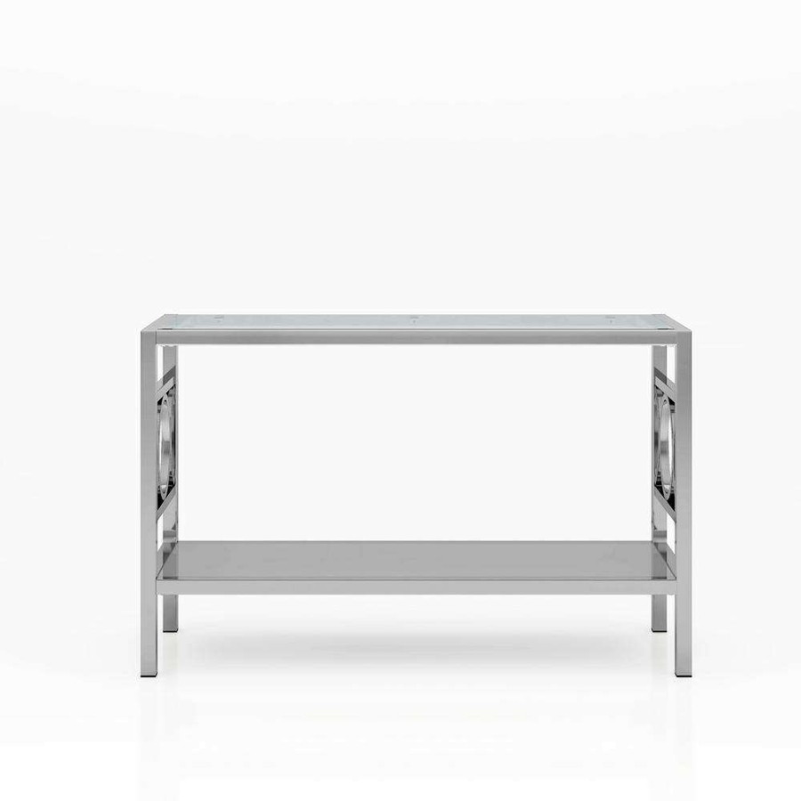 Living Room Furniture * | Innedia 47.25 In. Chrome Rectangle Glass Console Table By Furniture Of America