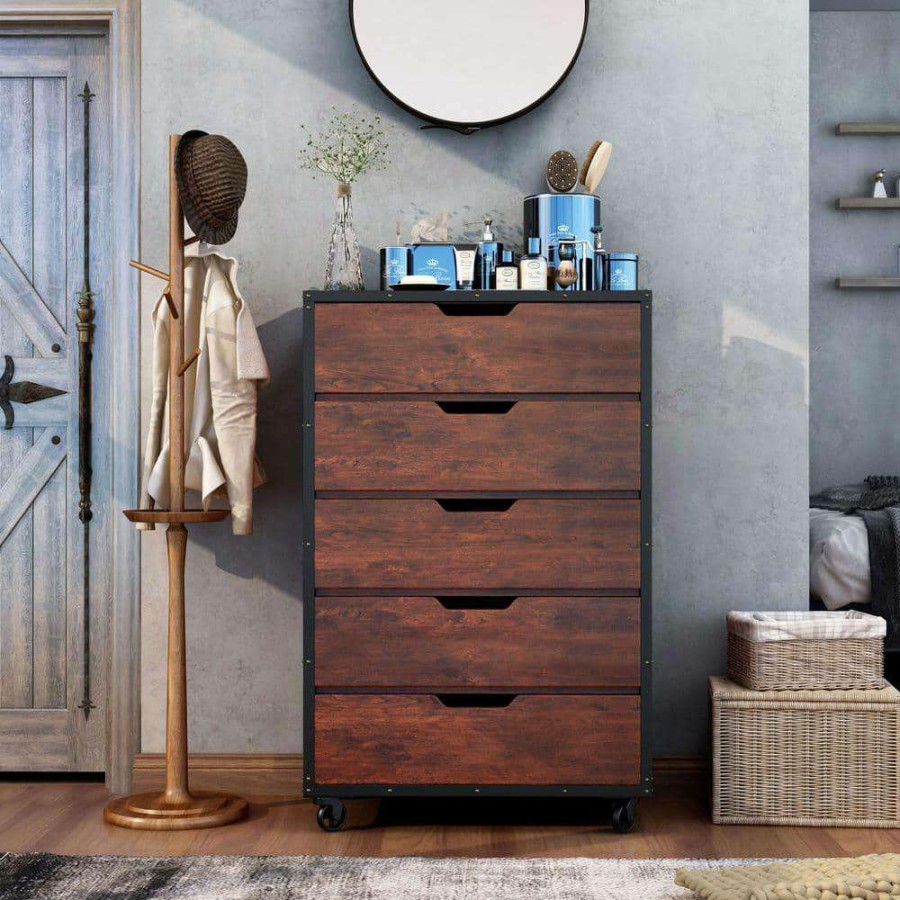 Bedroom Furniture * | Davidson 5-Drawer Vintage Walnut Chest By Furniture Of America