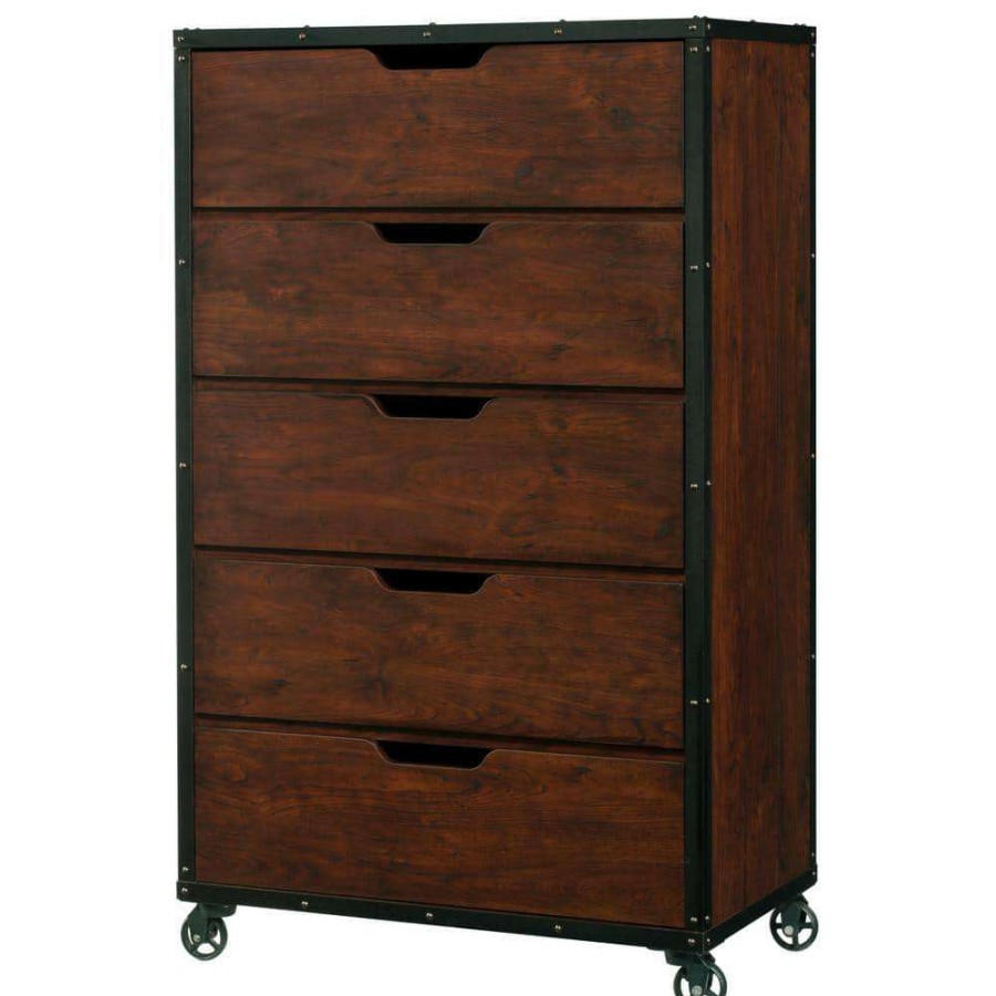 Bedroom Furniture * | Davidson 5-Drawer Vintage Walnut Chest By Furniture Of America