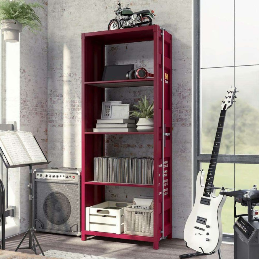 Home Office Furniture * | Klimson 64 In.H Red 4-Shelf Bookcase By Furniture Of America