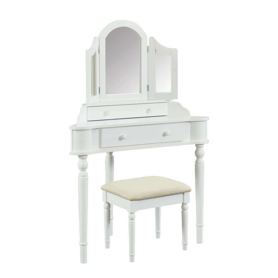 Bedroom Furniture * | Kelly 3-Piece White Vanity Set By Furniture Of America