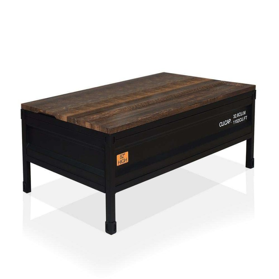 Living Room Furniture * | Kander 47.5 In. Black And Walnut Rectangle Wood Top Coffee Table By Furniture Of America