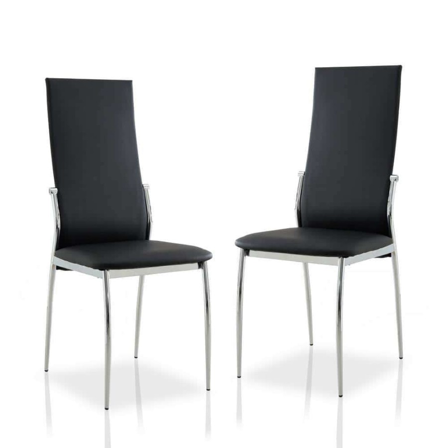 Kitchen & Dining Room Furniture * | Oaklie Black And Chrome Faux Leather Upholstered Dining Chair (Set Of 2) By Furniture Of America