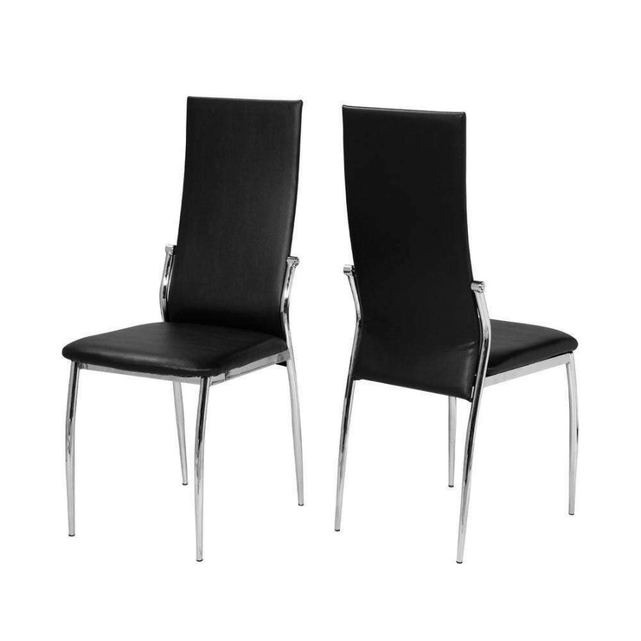 Kitchen & Dining Room Furniture * | Oaklie Black And Chrome Faux Leather Upholstered Dining Chair (Set Of 2) By Furniture Of America