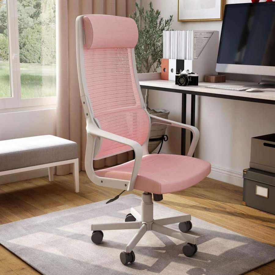 Home Office Furniture * | Elkorn Pink Fabric Ergonomic Swivel Office Chair By Furniture Of America