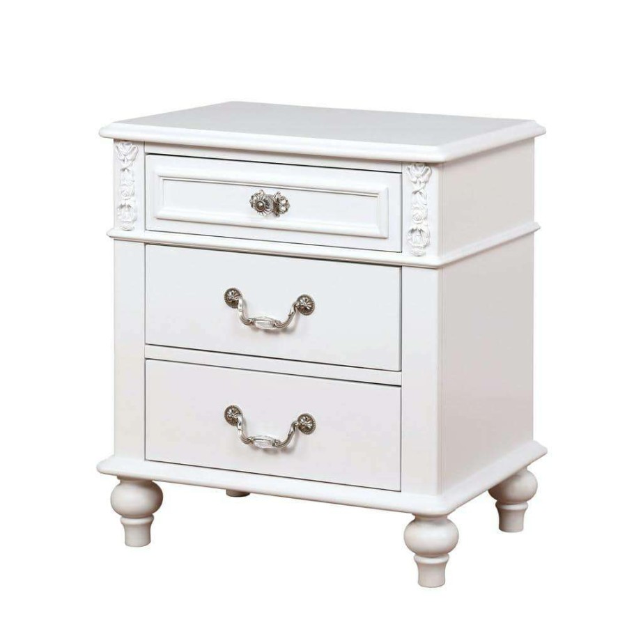 Bedroom Furniture * | Fritza 3-Drawer White Nightstand (27 In. H X 24 In. W X 16 In. D) By Furniture Of America