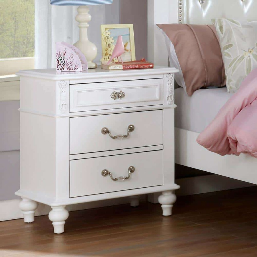 Bedroom Furniture * | Fritza 3-Drawer White Nightstand (27 In. H X 24 In. W X 16 In. D) By Furniture Of America